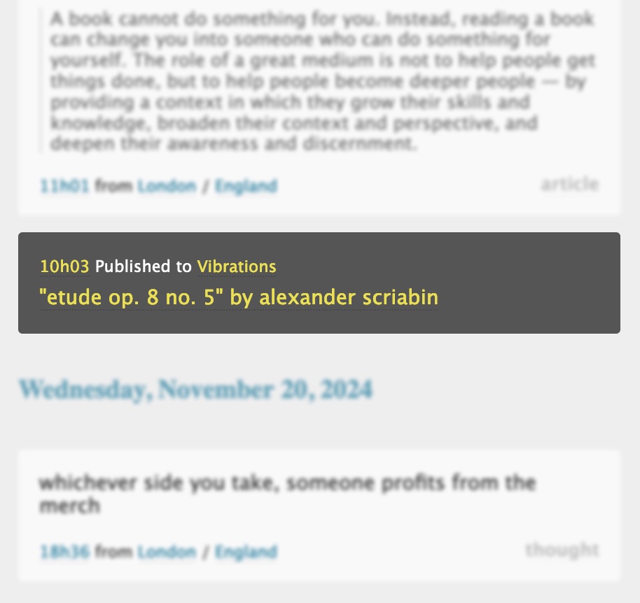 log entries mixed with links to published work