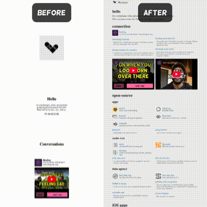 scrolling preview of the previous and current layouts