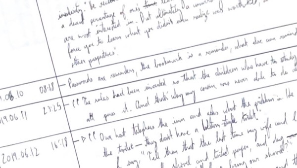 hand-written notes from 2019
