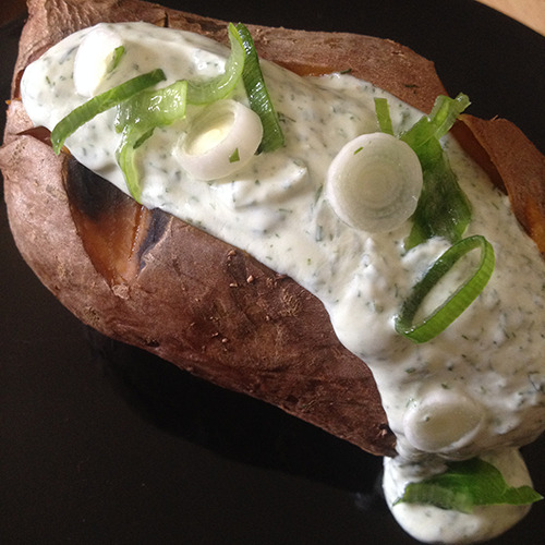 Baked Sweet Potato with Dill Sauce