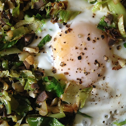 Brussels Sprout Hash and Eggs