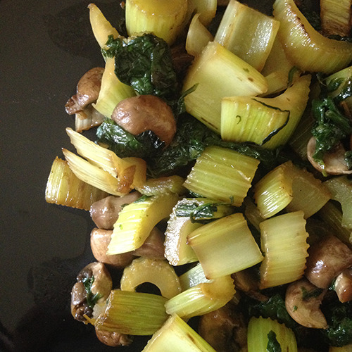 Celery, Mushroom, Greens Stir Fry